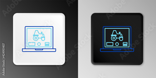 Line Laptop application for control a autonomous tractor on a smart farm icon isolated on grey background. Smart agriculture implement. Colorful outline concept. Vector