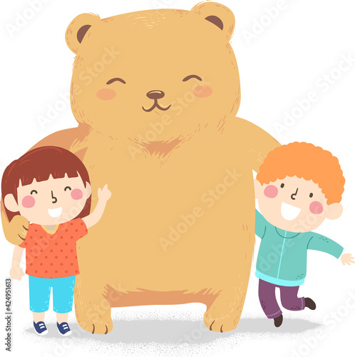 Kids Happy Big Bear Illustr...