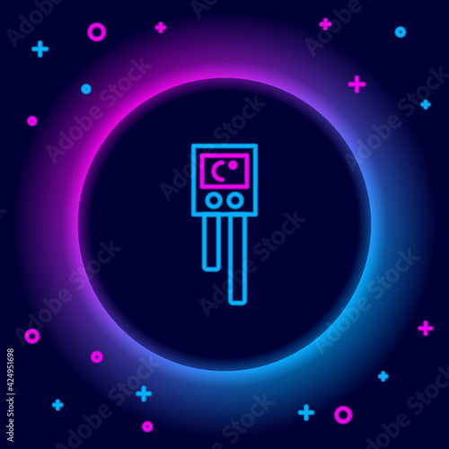 Glowing neon line Temperature and humidity sensor icon isolated on black background. Colorful outline concept. Vector