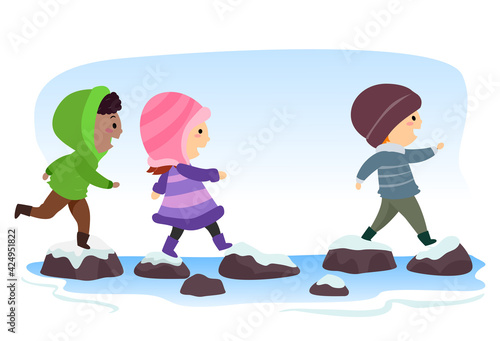 Stickman Kids Cross Stream ...