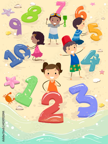 Stickman Kids Numbers Beach...