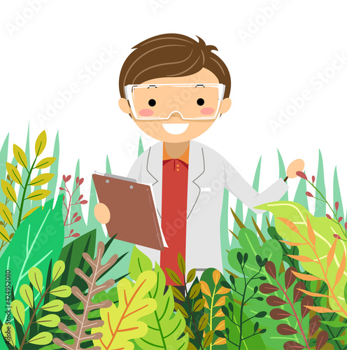 Stickman Teen Guy Plants Chart Illustration
