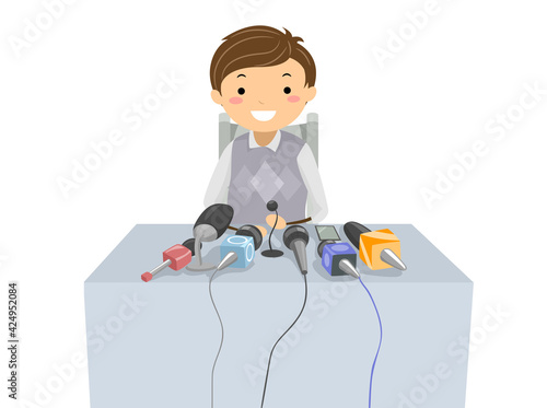 Stickman Teen Boy Press Conference Illustration