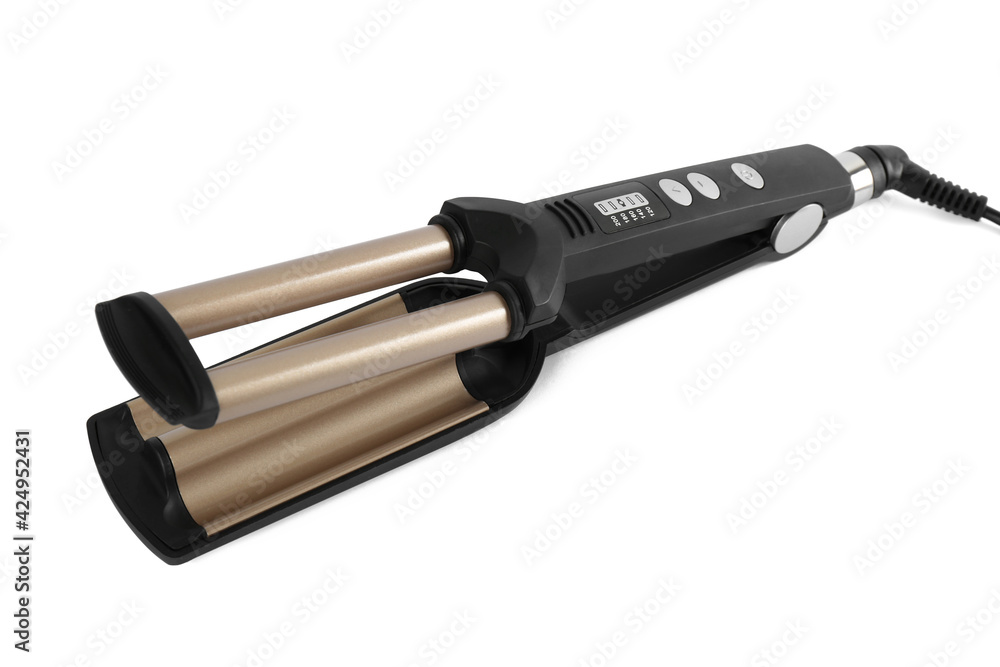 Modern triple curling iron isolated on white Modern triple curling iron isolated on white