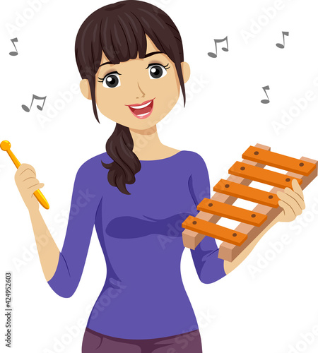 Teen Girl Play Xylophone Il...