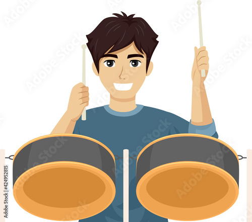 Teen Guy Play Steel Drums Illustration