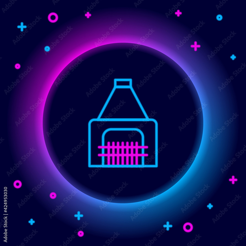Glowing neon line Interior fireplace icon isolated on black background. Colorful outline concept. Vector