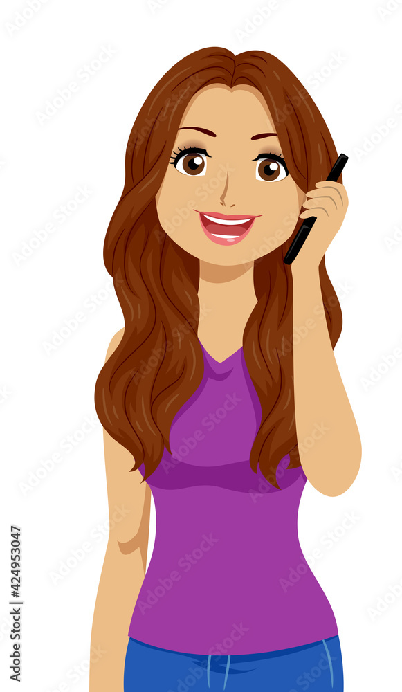 Teen Girl Hispanic Call Mobile Phone Illustration Teen Girl Hispanic Call Mobile Phone Illustration