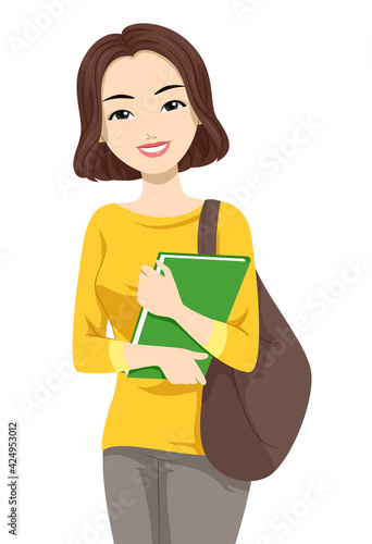 Teen Girl East Asian Student Book Illustration