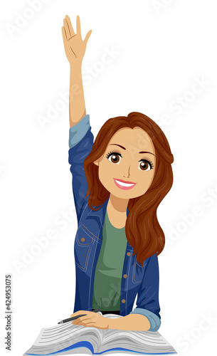 Teen Girl Hispanic Student Raise Hand Illustration