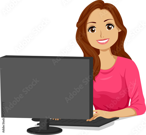 Teen Girl Hispanic Student Computer Illustration