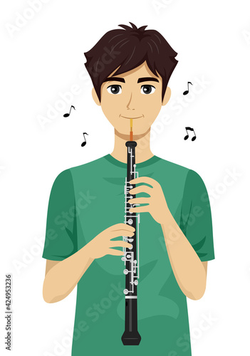 Teen Boy Play Oboe Music No...