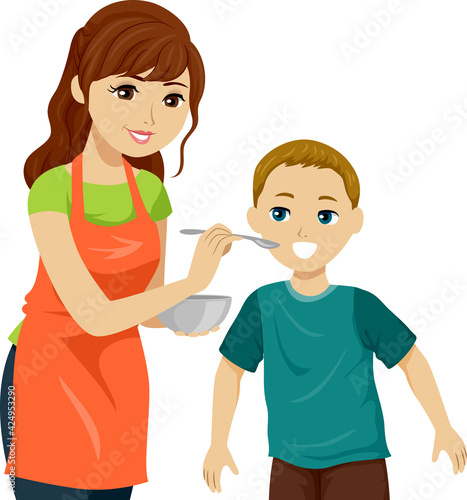 Teen Girl Brother Taste Food Cooking Illustration