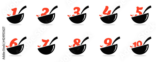 Set Initial Number  food Logo Design Template. Illustration vector graphic. Design concept bowl and spoon With number  symbol. Perfect for  cafe, restaurant, cooking business