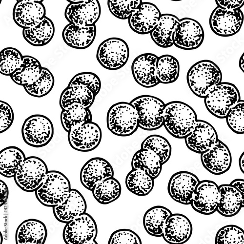 Bacterium seamless pattern in realistic sketch stile. Hand drawn medical background. Vector illustration