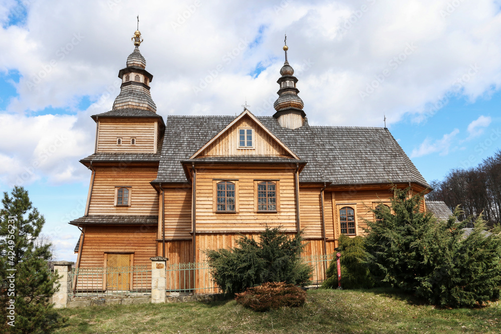 TRZEMESNIA, POLAND - MARCH 13, 2021: Historic wooden church