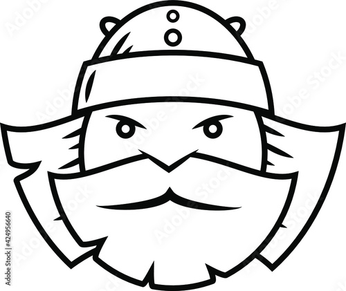 old red-haired bearded viking slav in a helmet made of steel