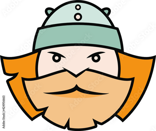 old red-haired bearded viking slav in a helmet made of steel