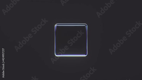 3d glass rotating cube with dispersion effect. Dark background. Trendy iridescent colors. HD seamless looped animation.