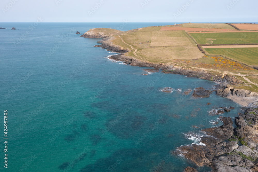 Aerial photograph of Trevose Lighthouse near Padstow, Cornwall, England.