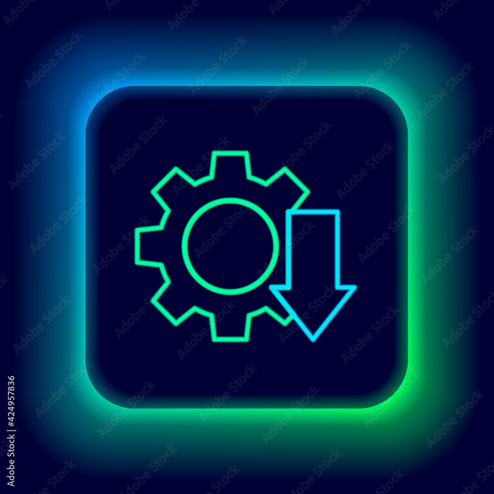 Glowing neon line Cost reduction icon isolated on black background. Colorful outline concept. Vector Glowing neon line Cost reduction icon isolated on black background. Colorful outline concept. Vector
