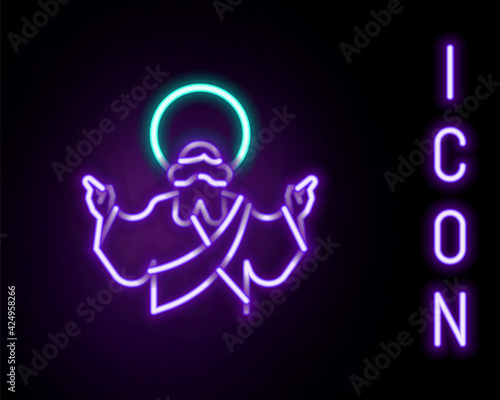 Glowing neon line Jesus Christ icon isolated on black background. Colorful outline concept. Vector
