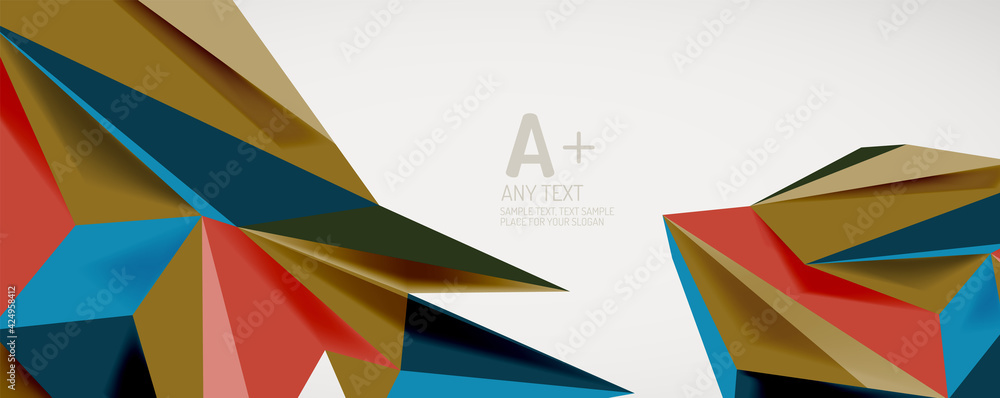 Vector triangle geometric backgrounds. Low poly 3d shape on light backdrop. Vector illustration for covers, banners, flyers and posters and other designs Vector triangle geometric backgrounds. Low poly 3d shape on light backdrop. Vector illustration for covers, banners, flyers and posters and other designs