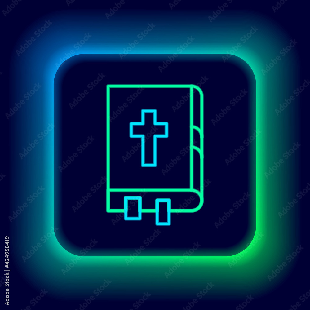 Glowing neon line Holy bible book icon isolated on black background. Colorful outline concept. Vector Glowing neon line Holy bible book icon isolated on black background. Colorful outline concept. Vector