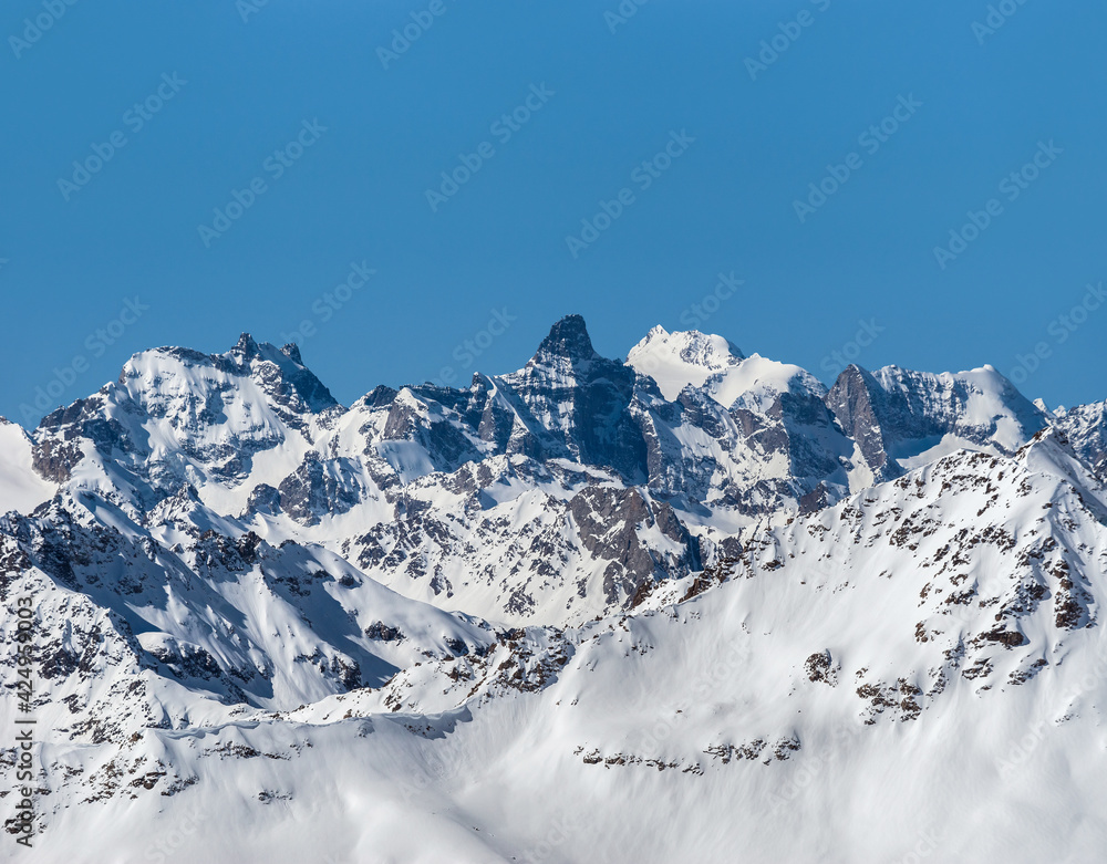 Snowy winter Greater Caucasus mountains in sunny day Snowy winter Greater Caucasus mountains in sunny day