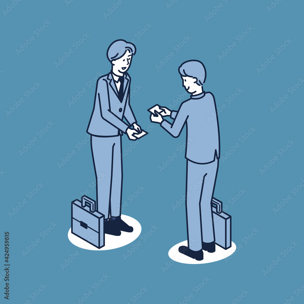 名刺交換をしている男性の会社員 名刺交換をしている男性の会社員