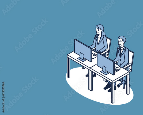 パソコンを使って仕事をする男女の会社員