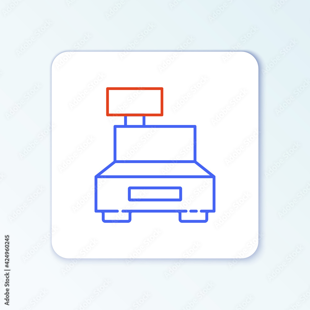 Line Cash register machine with a check icon isolated on white background. Cashier sign. Cashbox symbol. Colorful outline concept. Vector Line Cash register machine with a check icon isolated on white background. Cashier sign. Cashbox symbol. Colorful outline concept. Vector