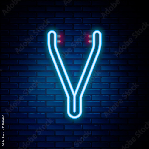 Glowing neon line Medical tweezers icon isolated on brick wall background. Medicine and health. Anatomical tweezers. Colorful outline concept. Vector