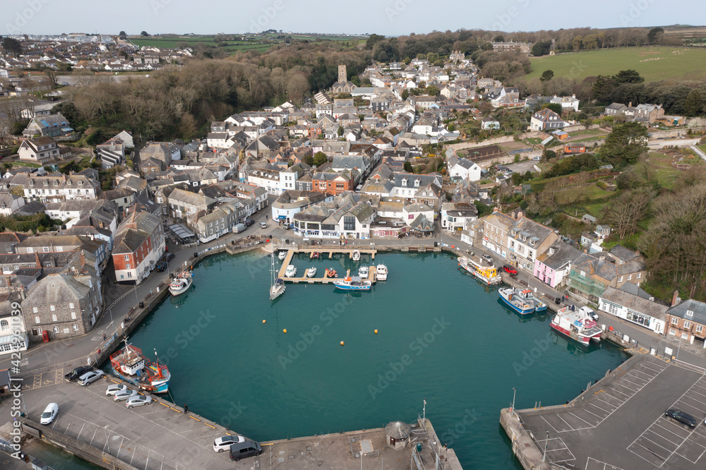 Aerial photograph taken near Padstow Harbour, Cornwall, England.