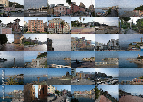 Una passeggiata da Genoa Fiera a Genova Nervi passando per boccadasse sturla quarto quinto . 36 foto in una con effetto mosaico  photo