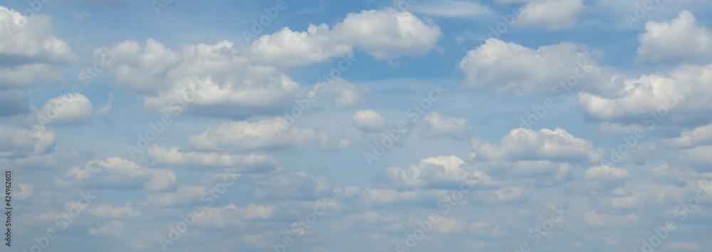 Panoramic view of blue sky and clouds, natural sky background Panoramic view of blue sky and clouds, natural sky background