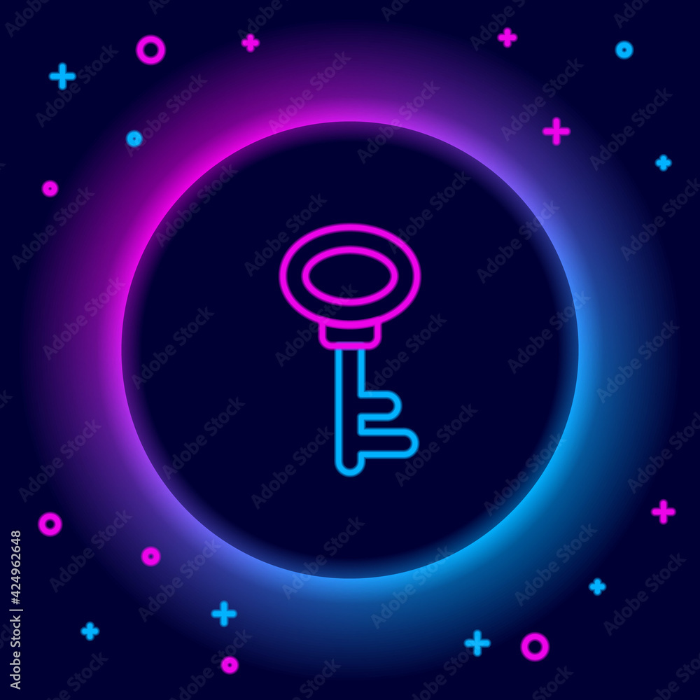 Glowing neon line House key icon isolated on black background. Colorful outline concept. Vector Glowing neon line House key icon isolated on black background. Colorful outline concept. Vector