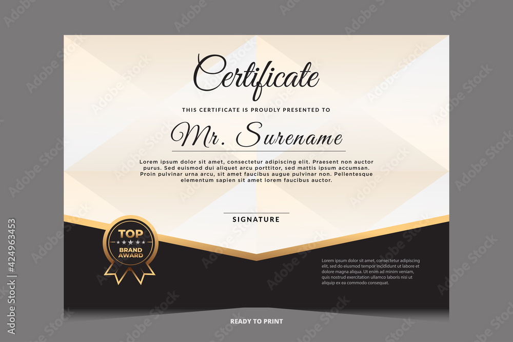 Certificate of appreciation template, gold and blue color. Clean modern certificate with gold badge. Certificate of appreciation template, gold and blue color. Clean modern certificate with gold badge.