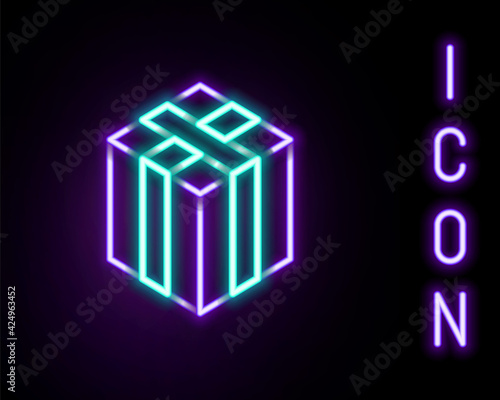 Glowing neon line Bale of hay icon isolated on black background. Colorful outline concept. Vector
