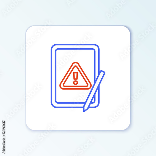 Line Graphic tablet with exclamation mark icon isolated on white background. Alert message smartphone notification. Colorful outline concept. Vector