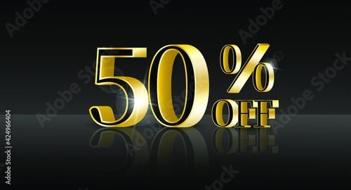 50% off. Trendy 3d design template with black banner for marketing advertising design. Business technology concept. Discount sale vector. Vector illustration.