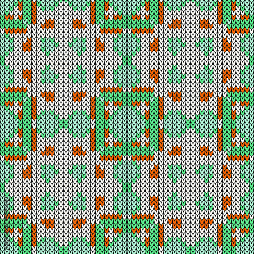 Knitted decoration seamless pattern. Vector illustration  Colors: Pumpkin, Floral White, Puerto Rico, Scandal