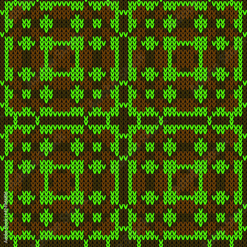 Knitted pattern seamless ornament. Vector illustration  Colors: Raw Umber, Madras, Lime Green