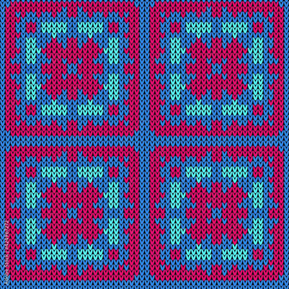 Yarn knitting seamless pattern. Vector illustration  Colors: Deep Sky Blue, Curious Blue, Amaranth