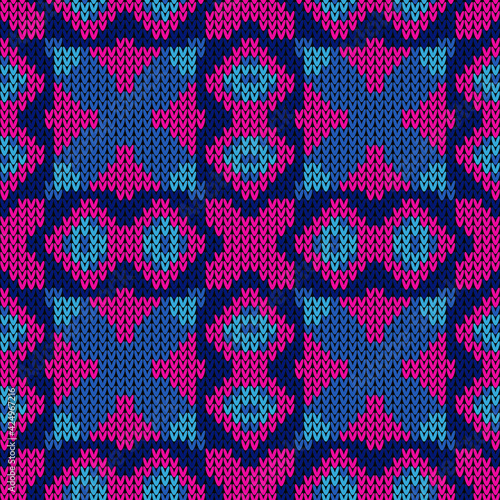 Knitting texture seamless pattern. Vector illustration  Colors: Pelorous, Endeavour, Prussian Blue, Cerise