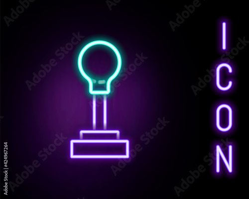 Glowing neon line Gear shifter icon isolated on black background. Manual transmission icon. Colorful outline concept. Vector