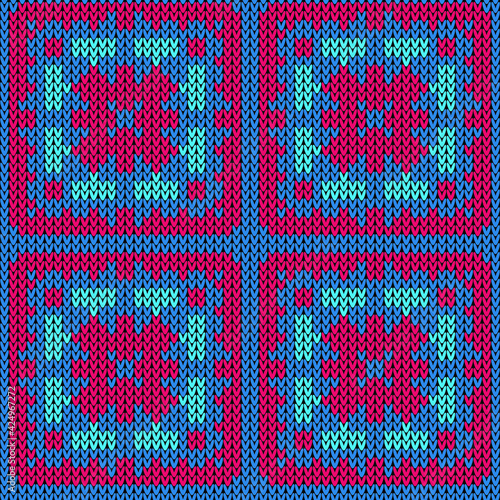 Yarn knitting seamless pattern. Vector illustration Colors: Deep Sky Blue, Curious Blue, Amaranth