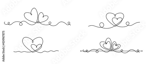 Elegant red vignette, the pattern of the lace header. Hearts one line vignette. Flourish vintage Valentines day hand drawn calligraphy heart. Calligraphy illustration. Holiday Design. Icon love decor