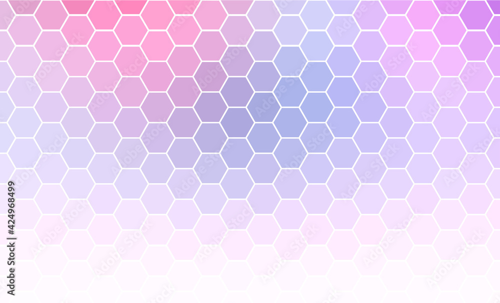 Hexagon mosaic background, abstract purple blue honeycomb icy vector design.