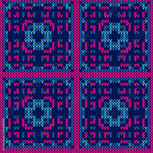 Knitted texture seamless pattern. Vector illustration  Colors: Pelorous, Endeavour, Prussian Blue, Cerise